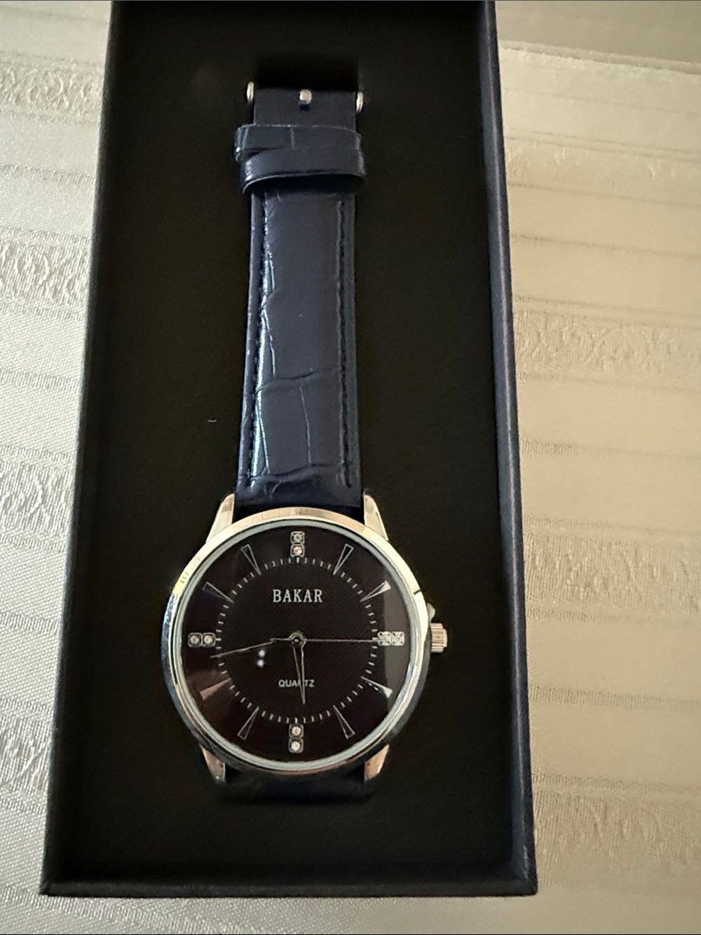 BAKAR Classic Men's Navy Leather Strap Watch